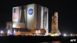 The Artemis-1 rocket is rolled out from the Vehicle Assembly Building at the Kennedy Space Center in Florida on Nov. 3, 2022. 