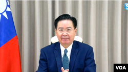视频截图：台湾外交部长吴钊燮当地时间2022年11月4日通过Skype接受美国之音驻美国国务院记者站主任张蓉湘的专访。