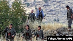 Dîmeneke şervanên Kurd yên Partîya Karkerên Kurdistanê (PKK) li Çiyayê Qendil ya li Îraqê (AP, Tebax, 2010)