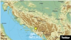 보스니아 헤르체고비나 남부에서 22일 발생한 지진의 진앙지 (자료: 유럽지중해지진센터 트위터) 