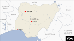 Map of Nigeria showing the location of Kanya, Lagos and Abuja