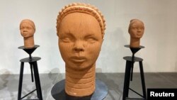 Terra cotta heads seen on display at a museum, a French woman collection representing the remaining Chibok school girls in captivity in Lagos, Nigeria, November 29, 2022. (REUTERS/Seun Sanni)