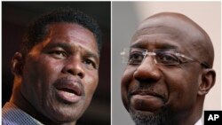 Le sénateur démocrate Raphael Warnock (à dr.) et son challenger républicain Herschel Walker.