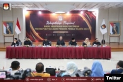 Rpt Rekapitulasi Nasional Hsl Verifikasi dan Penetapan Parpol Pemilu Thn 2024,di Gedung KPU, Rabu (14/12). (Twitter/@@KPU_ID)