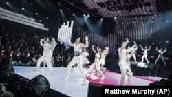 The cast during a performance of KPOP, opening Nov. 27 at the Circle in the Square Theatre in New York. (Matthew Murphy/O+M/DKC via AP)