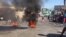 Flaming tires burn on a main road in Petionville, a suburb of Haiti’s capital, Port au Prince, Sept. 16, 2019. (M. Vilme/VOA Creole) 