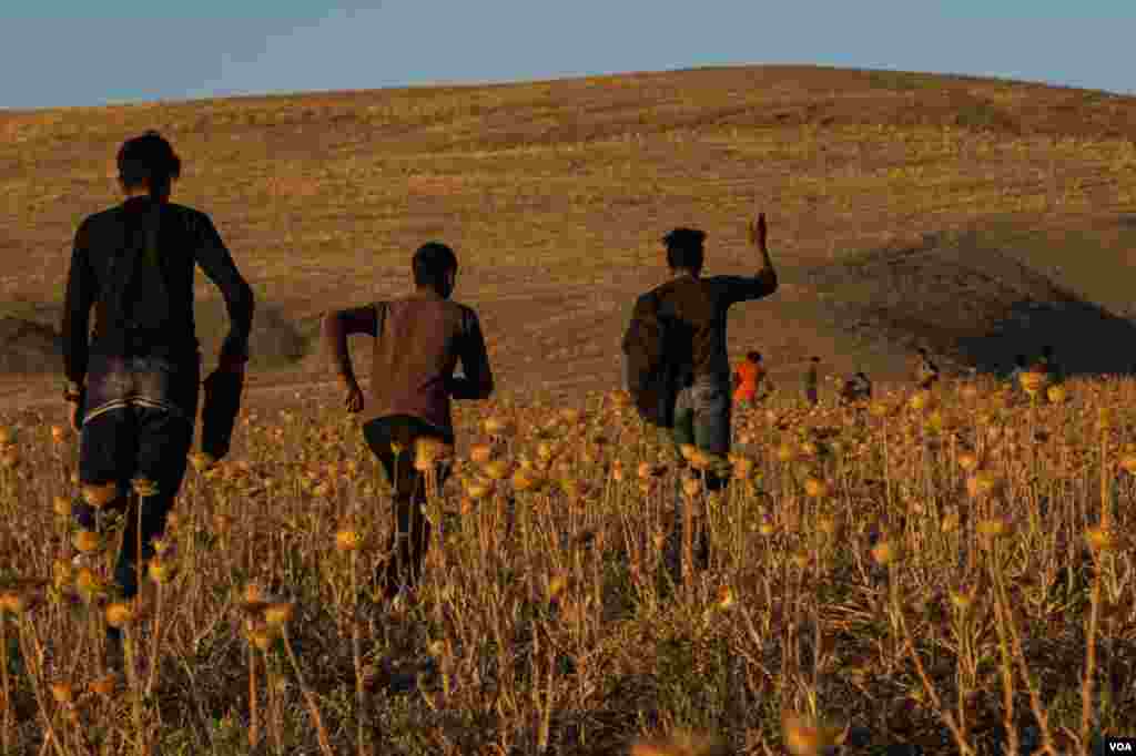 Refugees run to get out of sight, fearing arrest in eastern Turkey, Sept. 1, 2021.