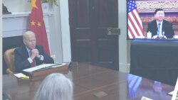 Rais wa Marekani Joe Biden akiwa katika mazungumzo kwa njia ya mtandao na mwenzake Rais wa China Xi Jinping. (AP Photo/Susan Walsh, File)