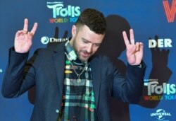 Justin Timberlake attends a photo-call for the movie 'Trolls World Tour' in Berlin, Germany, Feb. 17, 2020.