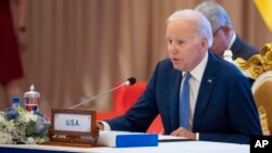 លោក Joe Biden ប្រធានាធិបតីសហរដ្ឋអាមេរិក ថ្លែងក្នុងកិច្ចប្រជុំកំពូលអាស៊ាន អាមេរិក នៅរាជធានីភ្នំពេញ ថ្ងៃទី ១២ ខែវិច្ឆិកា ឆ្នាំ ២០២២។