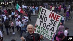 Citizen organizations march in support of Mexico's National Elections Institute as President Andrés Manuel López Obrador pushes to reform it, in Mexico City, Sunday, Nov. 13, 2022.
