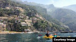 Kara Rivenbark kayaking with her Dad in Italy, July 7, 2014.