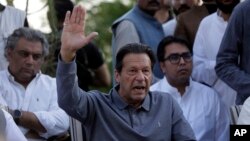 FILE - Pakistan's former Prime Minister Imran Khan speaks during a news conference in Islamabad, April 23, 2022.
