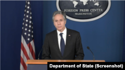 Američki državni sekretar Entoni Blinken govori u Pres centru u Vašingtonu