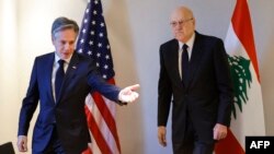 آنتونی بلینکن، وزیر امور خارجه ایالات متحده و نجیب میقاتی، نخست وزیر موقت لبنان