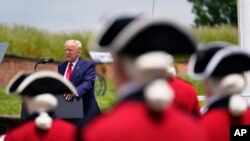 resident Donald Trump speaks during a Memorial Day ceremony at Fort McHenry National Monument and Historic Shrine, Monday, May 25, 2020, in Baltimore. (AP Photo/Evan Vucci)