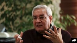 Ebrahim Asgharzadeh, one of the Iranian student leaders of the 1979 U.S. Embassy takeover, speaks in an interview with The Associated Press, in Tehran, Iran, Oct. 29, 2019. 