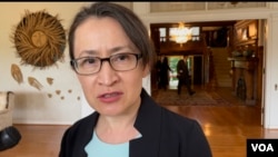 台湾驻美代表萧美琴2022年5月23日在华盛顿双橡园接受媒体采访（美国之音锺辰芳拍摄）