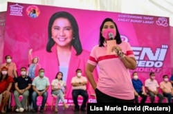 Philippine Vice President Leni Robredo, presidential candidate for the 2022 Philippine elections, speaks during a campaign rally in Quezon City, Metro Manila, Philippines, February 13, 2022. (REUTERS/Lisa Marie David/File Photo)
