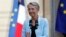 France's newly appointed Prime Minister Elisabeth Borne delivers a speech during a handover ceremony in the courtyard of the Hotel Matignon, French Prime ministers' official residence, in Paris, May 16, 2022. 