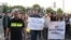 Demonstrators hold a rally in protection of independent media in Tbilisi, May 18, 2022, after Nika Gvaramia, an anchor and owner of the pro-opposition Mtavari TV, was sentenced to three-and-a-half years behind bars. 