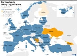 Map of NATO member states, aspiring countries and Finland where MPs are holding a debate on whether to join.
