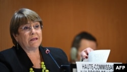 Michelle Bachelet, ancienne présidente du Chili et actuelle Haut-Commissaire des Nations unies aux droits de l'homme, le 28 février 2022 à Genève. 