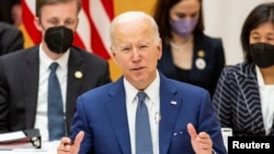 美国总统拜登2022年5月24日在四方机制峰会上发言。（路透社）