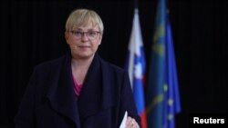 Slovenian presidential candidate Natasa Pirc Musar votes during the second round of presidential elections in Radomlje, Slovenia, Nov. 13, 2022. 