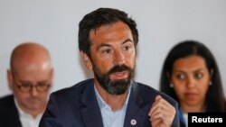 FILE - Fabrizio Carboni, ICRC Regional Director for the Near and Middle East attends a meeting of a Supervisory Committee on the Implementation of the Prisoners' Exchange Agreement in Yemen, in Glion, Switzerland, Sept. 27, 2020. 