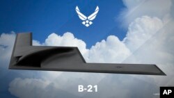 FILE - This undated artist rending provided by the U.S. Air Force shows a U.S. Air Force graphic of the Long Range Strike Bomber, designated the B-21. 