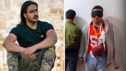 مجید رضا رهنورد (چپ)‌ قبل از دستگیری‌ و عکس‌های رسانه‌های حکومت ایران از او بعد از دستگیری و آثار شکنجه 