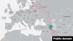 Şimal-Cənub dəhlizi (Xəritə Azərbaycan Dəmir yolu Səhmdar Cəmiyyətinin rəsmi saytından götürülüb)