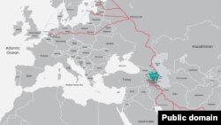 Şimal-Cənub dəhlizi (Xəritə Azərbaycan Dəmir yolu Səhmdar Cəmiyyətinin rəsmi saytından götürülüb)