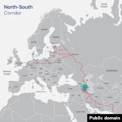 Şimal-Cənub dəhlizi (Xəritə Azərbaycan Dəmir yolu Səhmdar Cəmiyyətinin rəsmi saytından götürülüb)