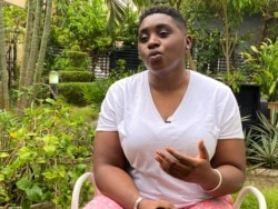 FILE - Pamela Adie, producer of "Ife", Nigeria's first film featuring a love story between two women, speaks about the movie with Reuters in Lagos, Nigeria, Aug. 10, 2020.