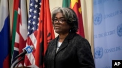 FILE - The United States' U.N. ambassador, Linda Thomas-Greenfield, speaks at U.N. headquarters, Sept. 27, 2022. During an emergency U.N. Security Council session on Friday, she called North Korea's 59 ballistic missile launches this year "appalling."