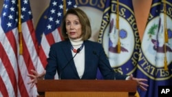 FILE - House Speaker Nancy Pelosi speaks during a news conference on Capitol Hill in Washington, Jan. 17, 2019.