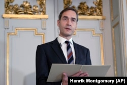 Permanent Secretary of the Swedish Academy Mats Malm announces the 2022 Nobel Prize in Literature, in Borshuset, Stockholm, Sweden, Thursday, Oct. 6, 2022. (Henrik Montgomery/TT News Agency via AP)