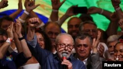 Brazil's former President and presidential candidate Luiz Inacio Lula da Silva speaks at an election night gathering on the day of the Brazilian presidential election run-off, in Sao Paulo, October 30, 2022. (Carla Carniel/Reuters)