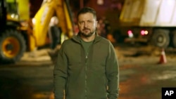 Ukrainian President Volodymyr Zelenskyy speaks in Kyiv on October 10, 2022, following multiple Russian missile attacks there and across Ukraine. (Ukrainian Presidential Press Office/ via AP)