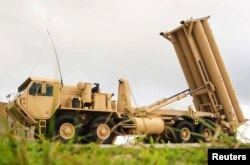 괌의 앤더슨 미 공군기지에 배치된 고고도미사일방어체계(사드·THAAD) .