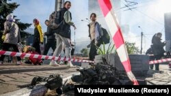 لاشه یک پهپاد ایرانی ساقط شده در کی‌یف، پایتخت اوکراین