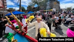 Thai tradition drummers perform during the Little Thailand Way street co-naming ceremony in the Queens borough of New York.(Sept 24, 2022)