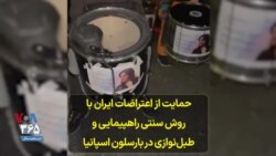  حمایت از اعتراضات ایران با روش سنتی راهپیمایی و طبل‌نوازی در بارسلون اسپانیا