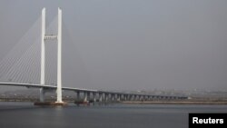 지난해 4월 촬영한 신압록강대교. 중국 단둥과 북한 신의주를 잇는다.