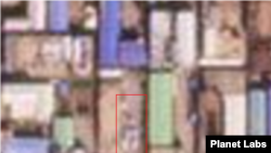 지난해 10월 북한 개성공단 제씨콤사 공장 부지에서 발견된 버스 추정 물체(사각형 안). 평소보다 많은 버스가 정차 중이다. (자료=Planet Labs)