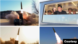 북한이 17일 신형전술유도무기 시험발사를 했다며 발사 장면이 담긴 사진을 공개했다. 출처=노동신문