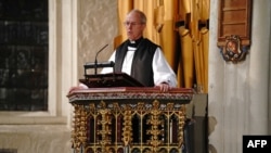 FILE - In this file photo taken on Oct. 18, 2021, the Archbishop of Canterbury Justin Welby speaks during a service of prayer and remembrance in honor of slain British lawmaker David Amess, at St Margaret's Church, in central London.