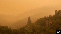 Smoke from a wildfire spreads over woods, as seen from White Rock in Carmel Valley, southeast of Monterey, Calif., July 27, 2016.
